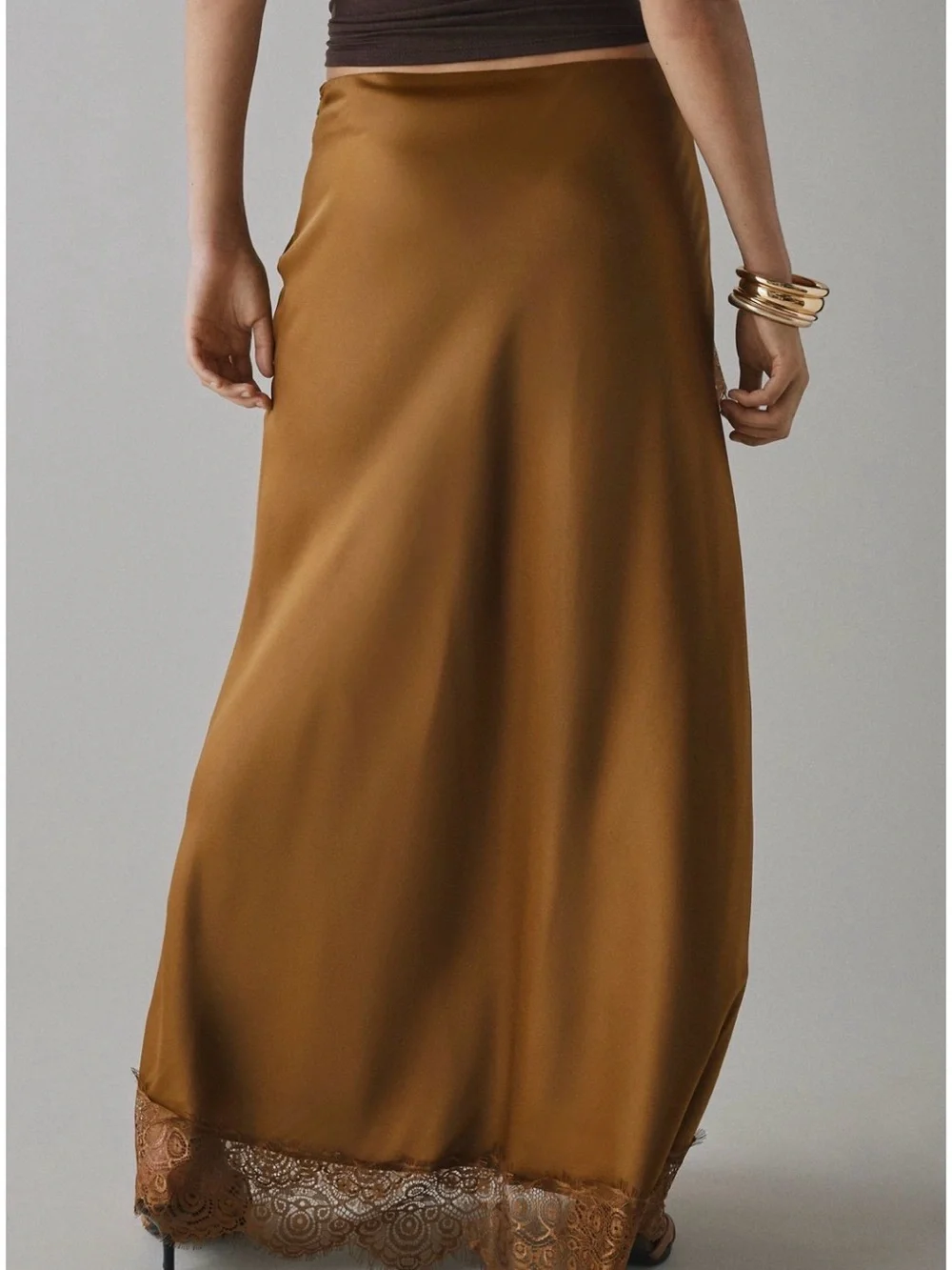Kimchi Blue Brown Lace-Trim Maxi Skirt